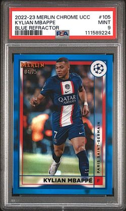 2022-23 Topps Merlin Chrome Kylian Mbappé Blue Refractor 04/75 PSA 9 #105
