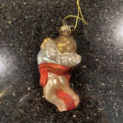 German Mercury Glass Angel Ornament Blown Glass Glittered Cherub Playing Lute