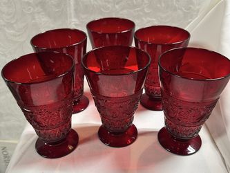 RARE COLOR! 1970 Tiara Red Ruby Sandwich Glass Tumblers  Set Of 6!