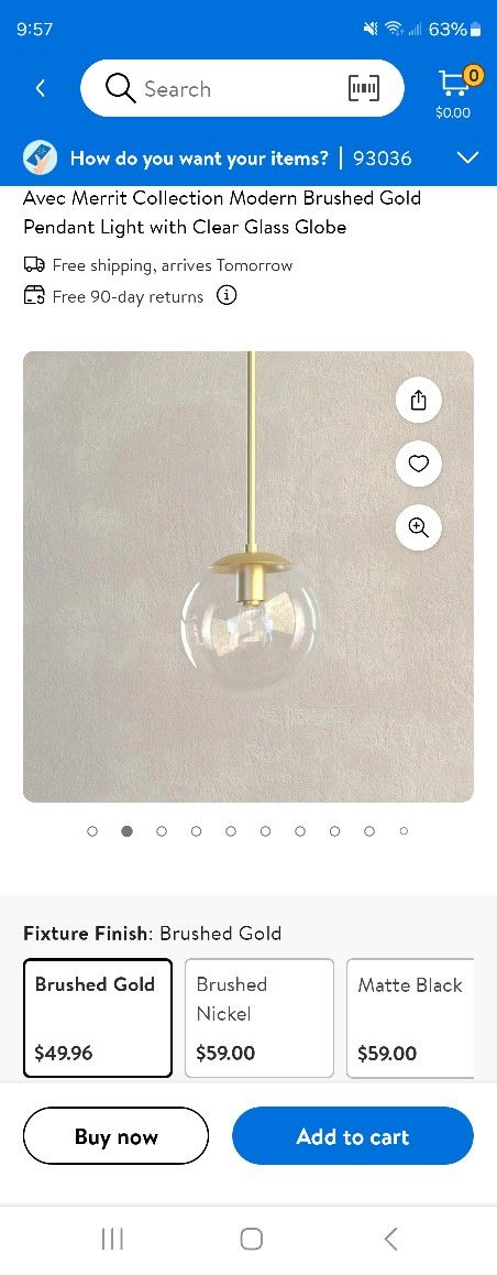Lighting Avec Merrit Collection Modern Brushed Gold Pendant Light