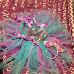 Little Mermaid  Tutu Dress With Tiara  Girl Size 4-5 Years New 