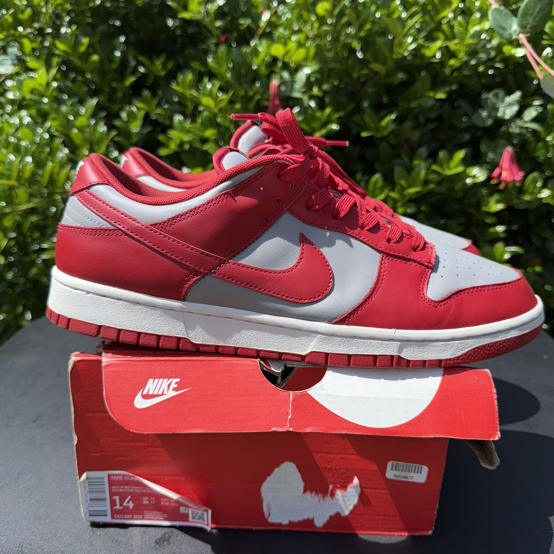Nike Dunk Low Retro Medium Grey/Varsity Red/White Men's Size 14 Sneakers