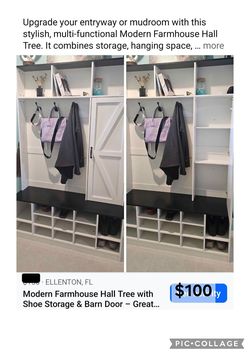 Modern Farmhouse Hall Tree with Shoe Storage