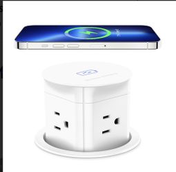 ANNQUAN 3 inch Pop Up Outlet with 15W Wireless Charger, 15A Outlets, Pop Up Countertop Receptacle, Desk Hole Power Grommet for Kitchen Office, ETL Lis