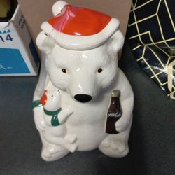 Vintage Ceramic Polar Bear With Cub Cookie Jar 