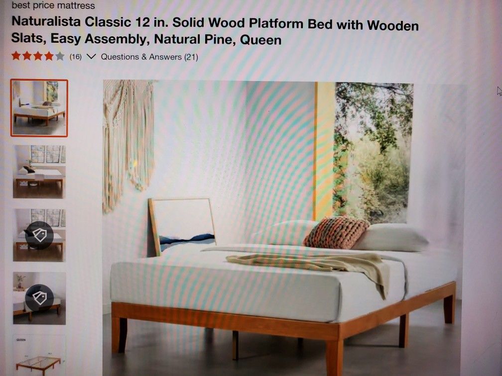 Queen Size Wood Bed Frame & Mattress Set