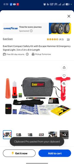 EverStart Compact Safety Kit with Escape Hammer & Emergency Signal Light. 3 in x 5 in x 8 in Length