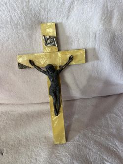 Crucifijo antiguo nacar bronce