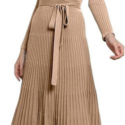 RanRui Long Sweater Dress Women's Crew Neck Long Sleeve Cashmere Dress fit and Flare Vintage Winter Dresses Knit Belt Fitted Work ( 8/10 , Ginger )