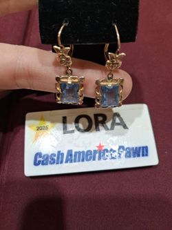 Gold-Tone Drop Earrings with Blue Stone