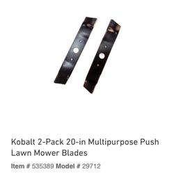 2 Packs Kobalt set 20” bagging & mulching mower blades