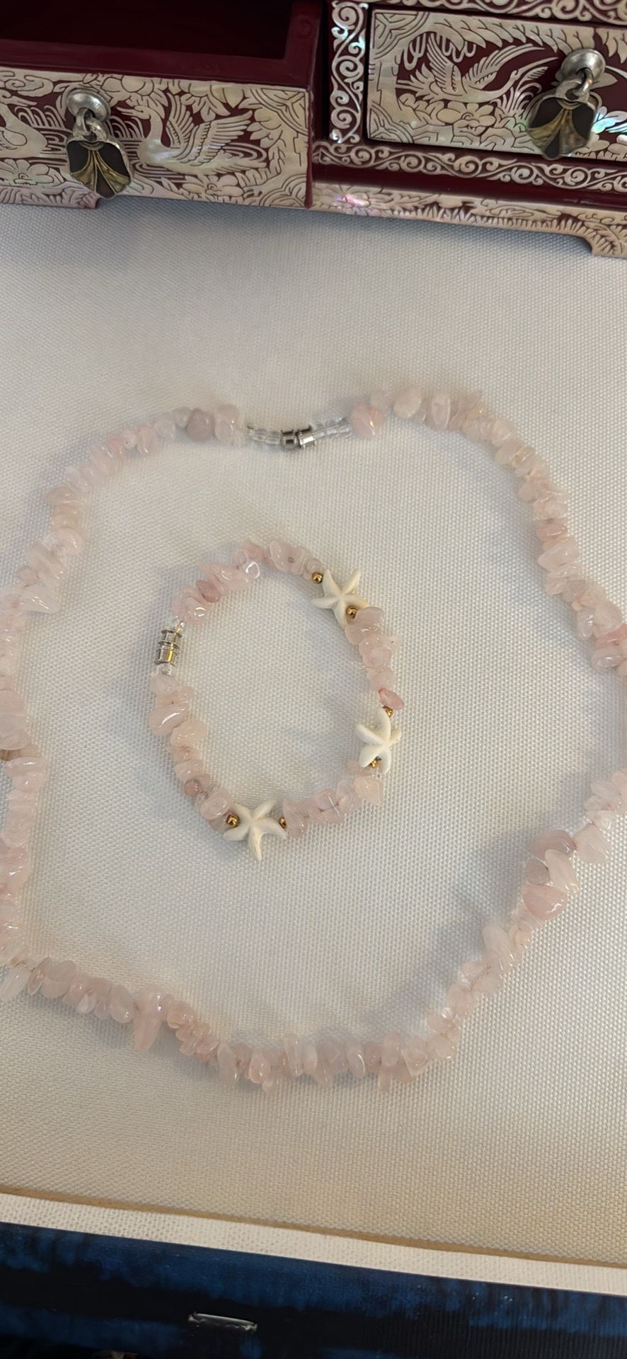 Pink - Rose Quartz Necklace & Star Fish Bracelet 
