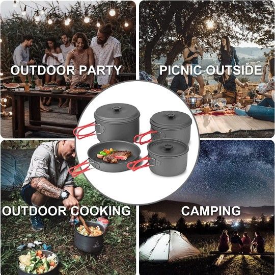 New Alocs Camping Cookware Backpacking Mess Kit for 4 Compact