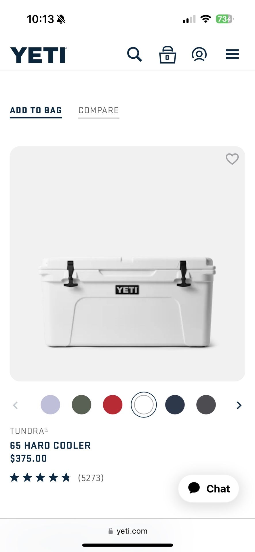 Yeti Tundra 65 White Cooler