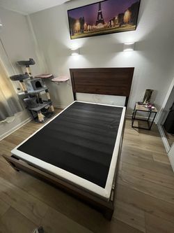 Queen Bed Frame with Wood Headboard, Bedding Sheets Included