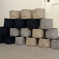 Cotton Fabric Storage Baskets Boxes - Navy Blue, Grey, Beige