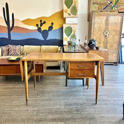 Mid Century Wood Desk With Drop Leaf