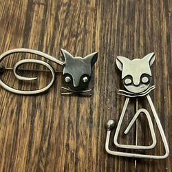  Cat Brooches  Sterling Silver Delfino Signed Mexico