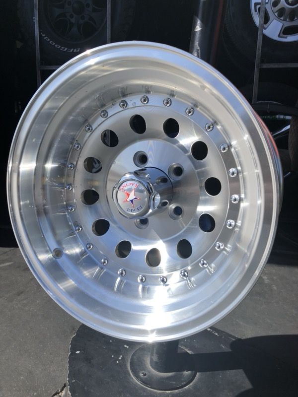 15” rebel racing bandit II WHEELS 5 lug machined clear coat wheels