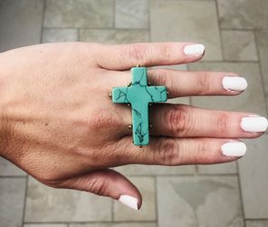 Turquoise & Gold Cross Statement Ring—-NEW