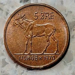Vintage 1970 5 Øre Coin King Olav V