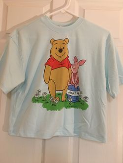 Winnie the Pooh & Piglet Light Blue Graphic Tee Disney Parks Semi Cropped Shirt