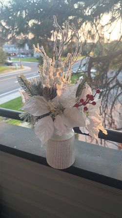 Winter Floral Arrangement in Striped Vase
