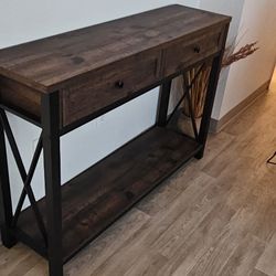 Rustic Industrial Console Table w/ Drawers & Shelf