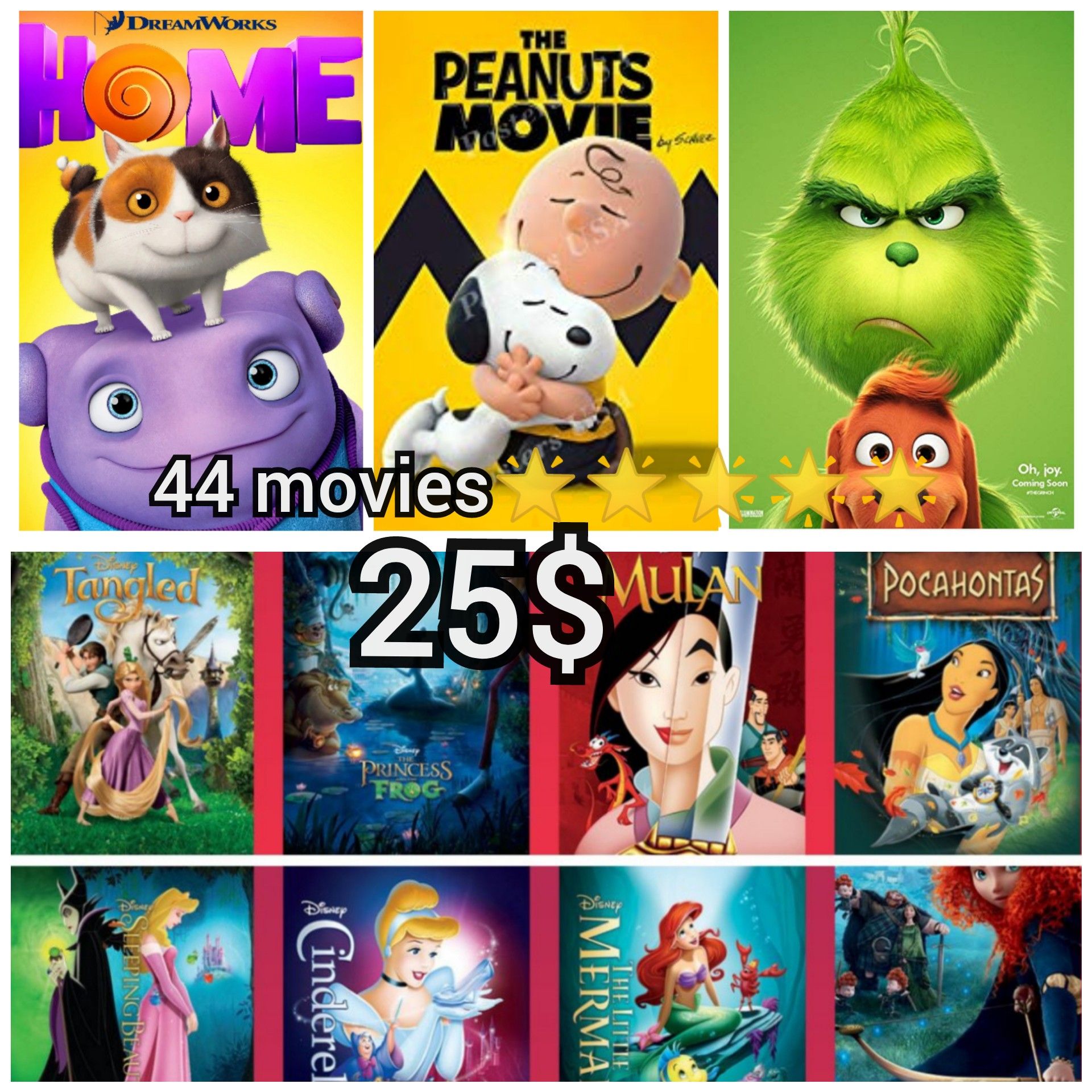 44 kids movies on usb flash drive