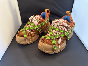 Gucci Flashtrek Crystal Brown Green Sneakers 