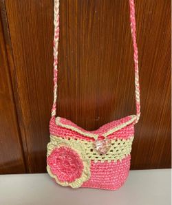 Handcrafted Pink and Cream Crochet Crossbody small Bag