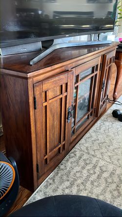 Mission Style Wood TV Stand with Glass Door