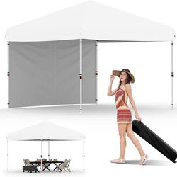 NEW 10x10 Pop Up Canopy Tent Outdoor Canopy + 1 Side Wall One-Person Set Up Heavy Duty Commercial Instant Tent Shelter