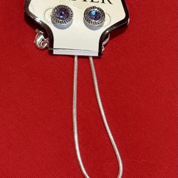 New! Napier Silver Tone purple Necklace & Stud Earrings Set.