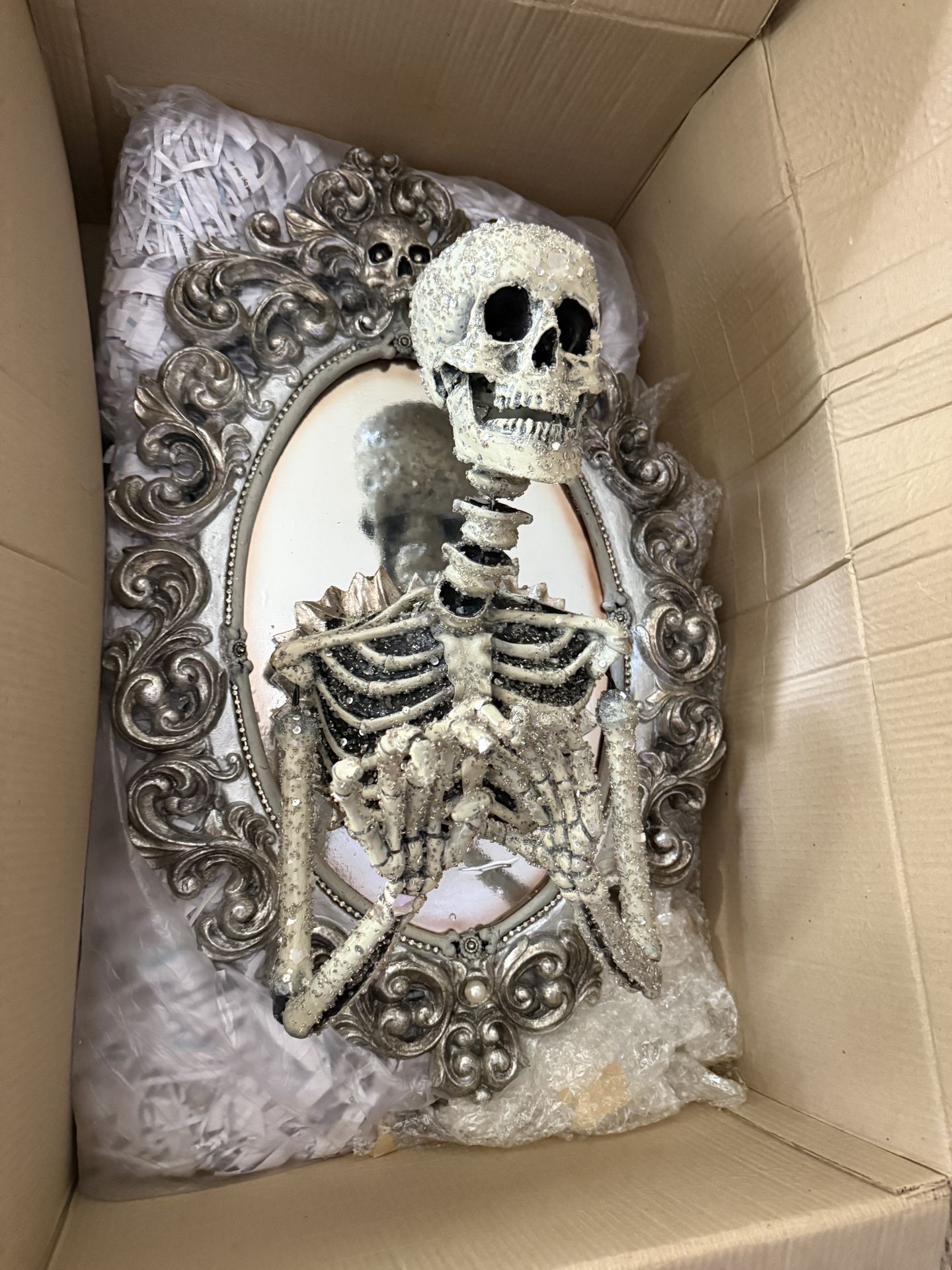 Katherine’s Collection RARE Sorceres Skull Skeleton Framed Mirror Halloween Decor