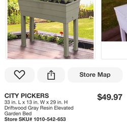 CITY PICKERS 33 in. L x 13 in. W x 29 in. H Driftwood Gray Resin Elevated Garden Bed