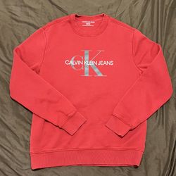 Calvin Klein Jeans Crewneck Sweatshirt Men S Red Fleece Lined Logo