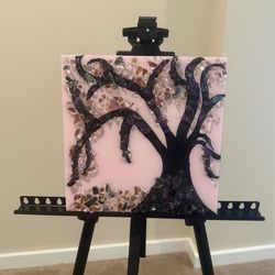 Acrylic on wood crushed glass tree