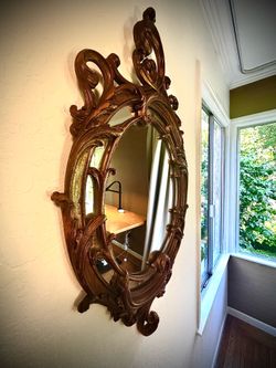 Vintage Ornate Solid Wood Wall Mirror – Hollywood Regency / Rococo