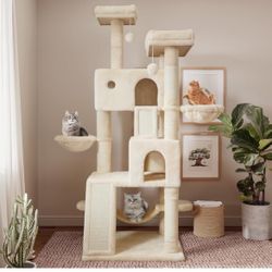 65in Larger Cat Tree Tower Condo for Indoor Cats, Multi-Level Furniture Activity Center with Wide Base/Cozy Plush Cat Perches/Baskets/Sisal Scratching