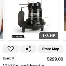 1/3 HP Cast Iron Submersible Sump Pump