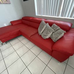 Red Leather Sofa 