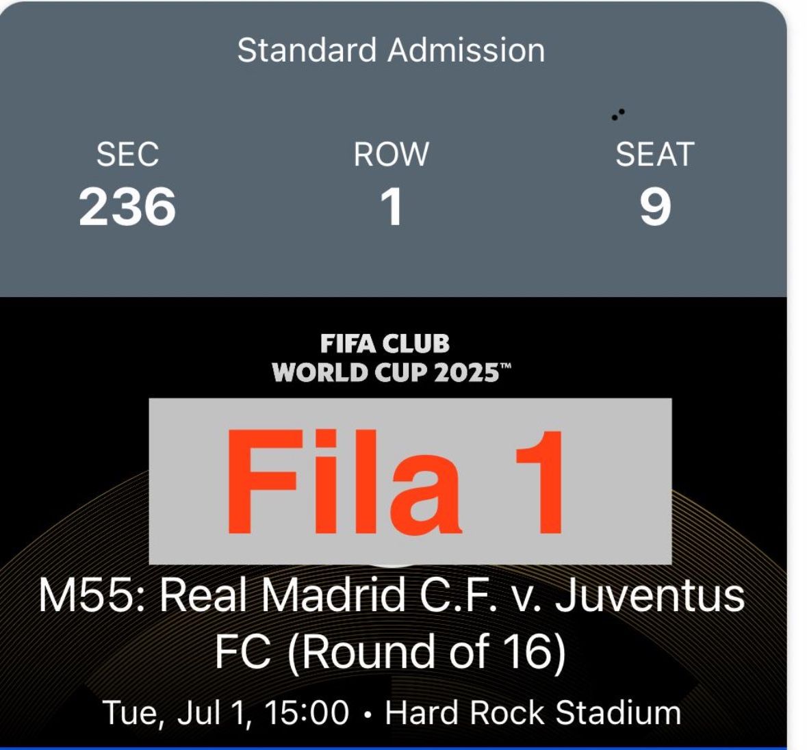 Real Madrid Vs Juve Row 1 Section 236