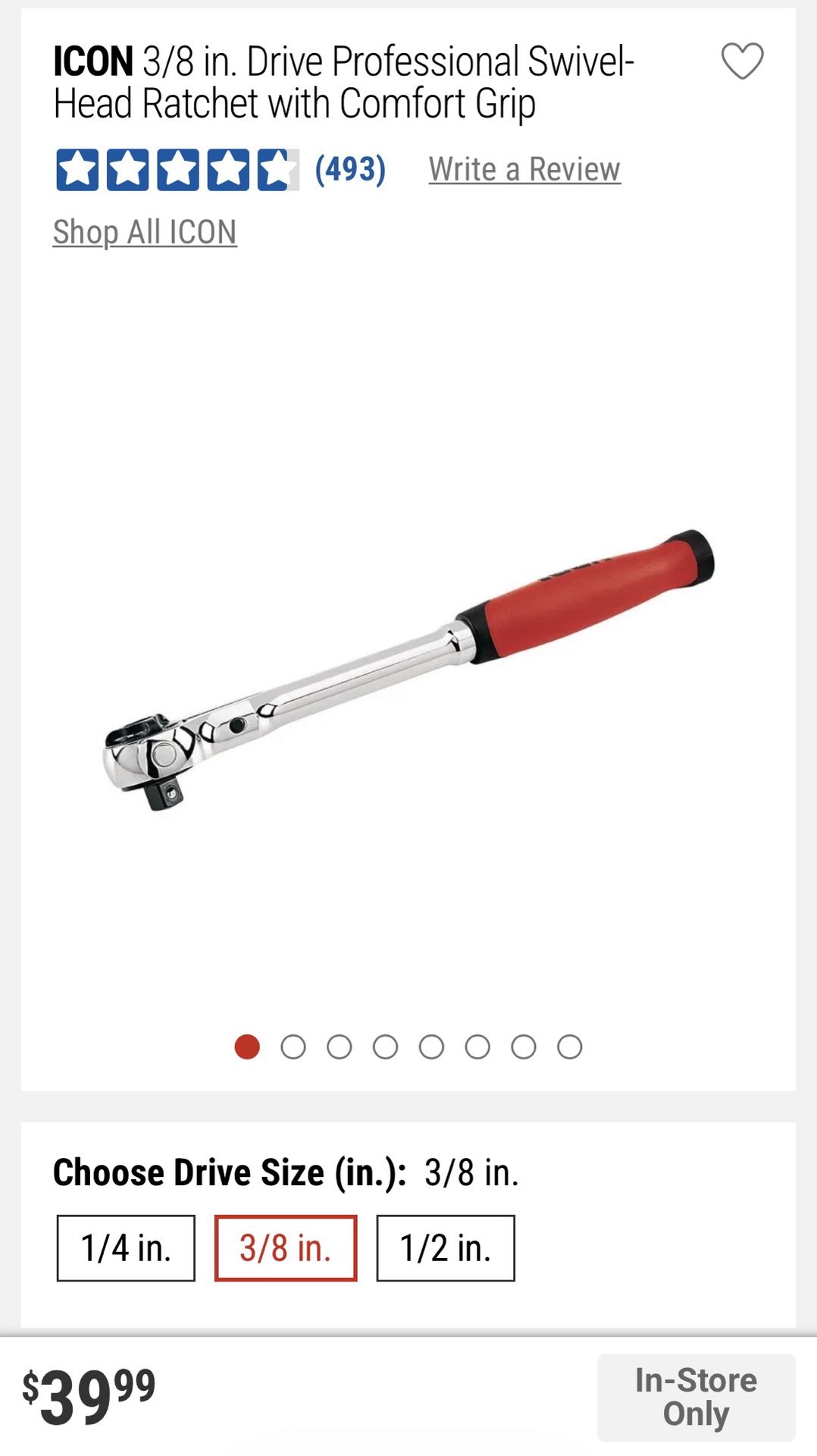 ICON 3/8 in. Drive Professional Swivel- Head Ratchet with Comfort Grip