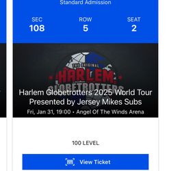 Two Tickets Harlem Globetrotters 100 Level 1/31 