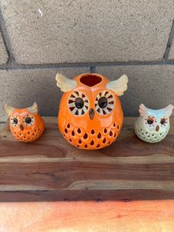 Cozy Ceramic Owl Candle Holder - Autumn Tealight Luminary & Home Decor