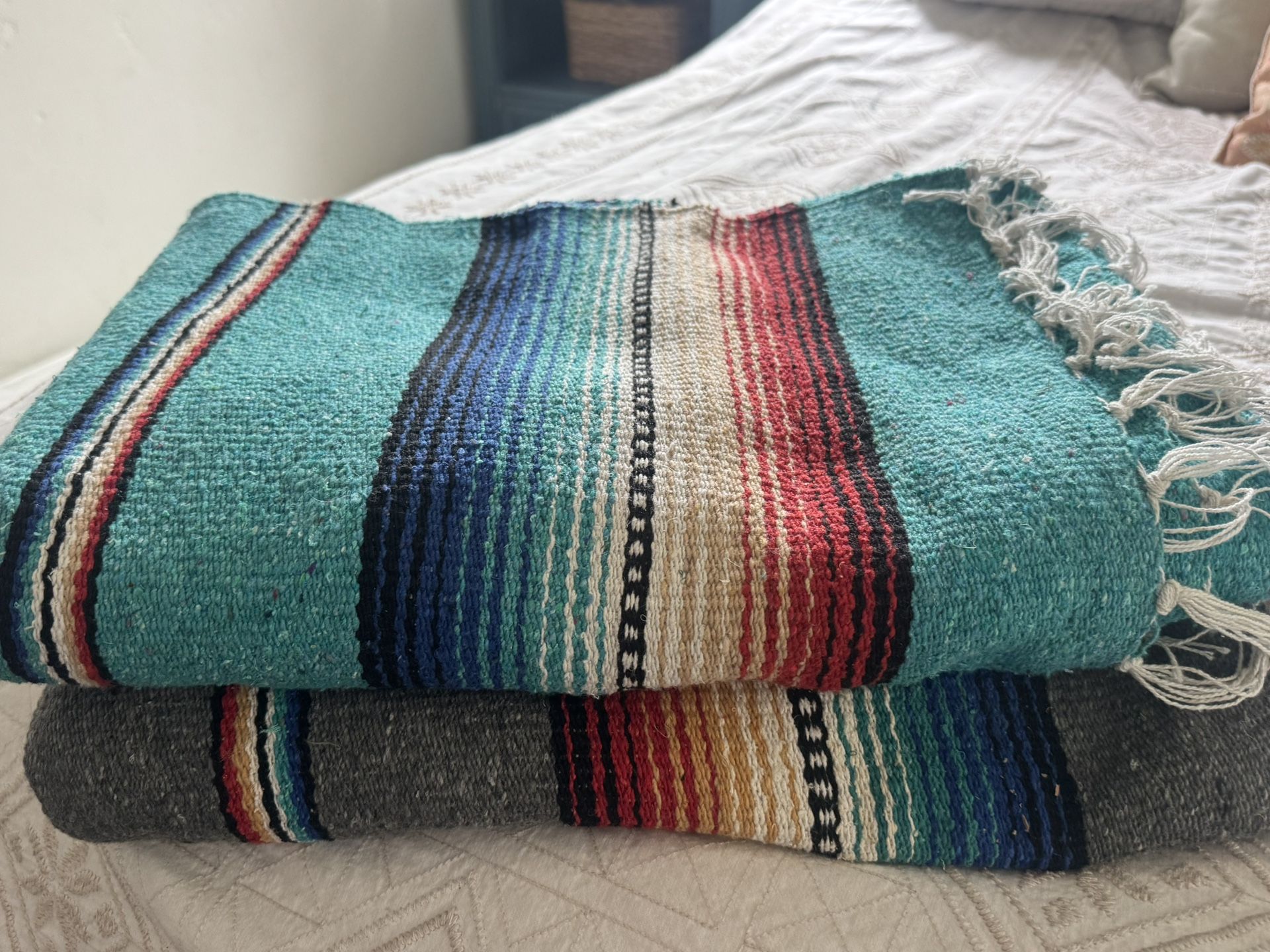 Brand New Mexican Blankets Turquoise and grey