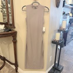 NWT~VUORI Women Pose Sands Graphite Beige Sleeveless Maxi Dress Size Small
