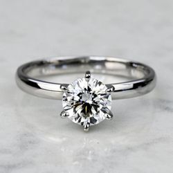 ✅4CTW Certified Round 🔥Moissanite Diamond 🔥Six-Prong Solitaire Engagement Ring 14K White Gold 🔥Size 6.5