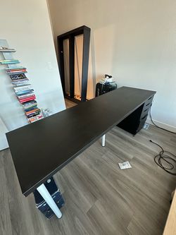Large Black Office Desk with Drawers